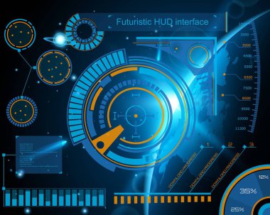 Soyut gelecek, kavram vektör fütüristik mavi sanal grafik dokunmatik kullanıcı arayüzü Hud. Web, site, izole arka plan, techno, online tasarım, iş, GUI, UI, kit, hud üzerinde mobil uygulamalar için