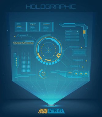 Soyut gelecek, kavram vektör fütüristik mavi sanal grafik dokunmatik kullanıcı arayüzü Hud. Web, site, izole arka plan, techno, online tasarım, iş, GUI, UI, kit, hud üzerinde mobil uygulamalar için