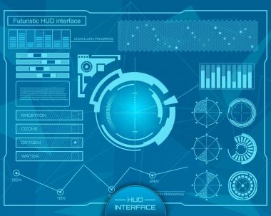 Soyut gelecek, kavram vektör fütüristik mavi sanal grafik dokunmatik kullanıcı arayüzü Hud. Web, site, izole arka plan, techno, online tasarım, iş, GUI, UI, kit, hud üzerinde mobil uygulamalar için