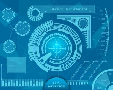 Soyut gelecek, kavram vektör fütüristik mavi sanal grafik dokunmatik kullanıcı arayüzü Hud. Web, site, izole arka plan, techno, online tasarım, iş, GUI, UI, kit, hud üzerinde mobil uygulamalar için