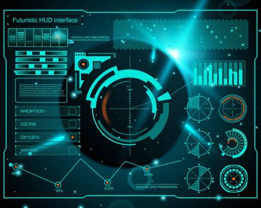 Soyut gelecek, kavram vektör fütüristik mavi sanal grafik dokunmatik kullanıcı arayüzü Hud. Web, site, izole arka plan, techno, online tasarım, iş, GUI, UI, kit, hud üzerinde mobil uygulamalar için