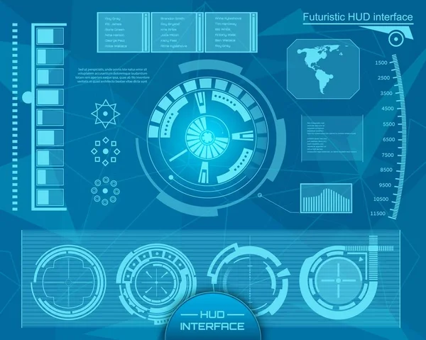 Futuro abstracto, concepto vector futurista azul interfaz gráfica virtual táctil HUD. Para web, sitio, aplicaciones móviles aisladas en segundo plano, techno, diseño en línea, negocio, gui, ui, kit, hud — Vector de stock