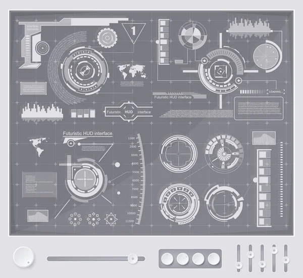 Futuro abstracto, concepto vector futurista azul interfaz gráfica virtual táctil HUD. Para web, sitio, aplicaciones móviles aisladas en segundo plano, techno, diseño en línea, negocio, gui, ui, kit, hud — Vector de stock