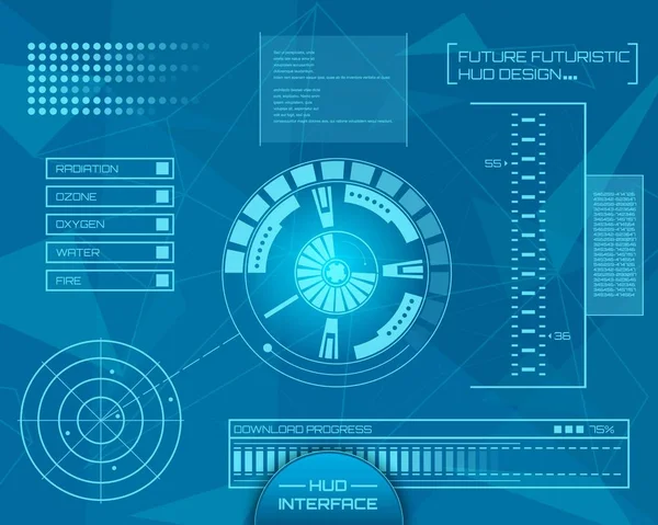 Futuro abstracto, concepto vector futurista azul interfaz gráfica virtual táctil HUD. Para web, sitio, aplicaciones móviles aisladas en segundo plano, techno, diseño en línea, negocio, gui, ui, kit, hud — Archivo Imágenes Vectoriales