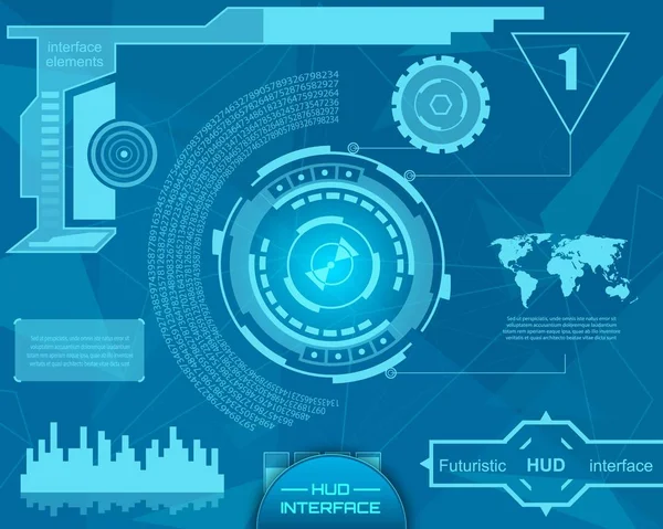 Absztrakt jövőbeli, koncepció vektor futurisztikus kék virtuális grafikus Érint felhasználó illesztő Hud. Web, oldal, mobil alkalmazások, háttér, techno, online design, üzleti, gui, ui, kit, hud elszigetelt — Stock Vector