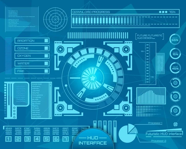 Абстрактное будущее, концептуальный футуристический синий виртуальный графический сенсорный пользовательский интерфейс HUD. Для веб, сайта, мобильных приложений изолированных на фоне, техно, онлайн дизайн, бизнес, gui, ui, kit, hud — стоковый вектор