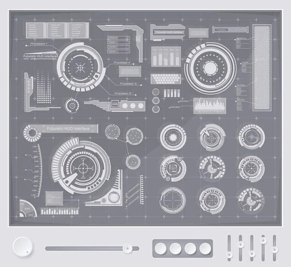 추상, 미래 개념 벡터 미래 블루 가상 그래픽 터치 사용자 인터페이스 Hud. 웹, 사이트, 배경, 테크노, 온라인 디자인, 비즈니스, gui, ui, 키트, hud에 고립 된 모바일 응용 프로그램에 대 한 — 스톡 벡터