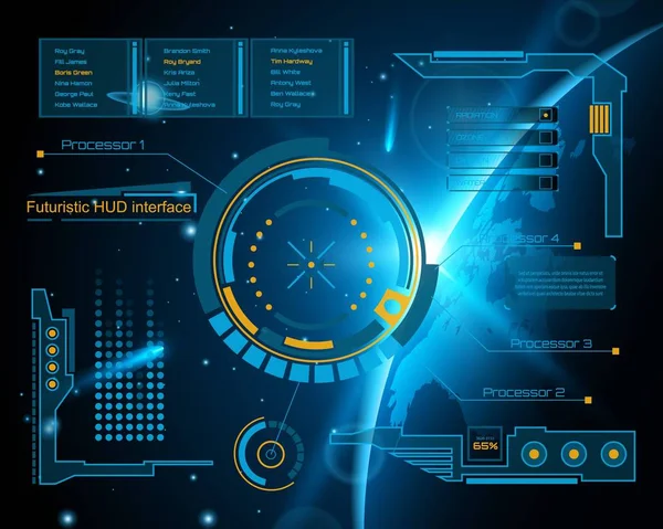 Streszczenie przyszłych, koncepcja wektor futurystyczny niebieski virtual touch graficzny interfejs użytkownika Hud. Dla sieci web, witryny, aplikacje mobilne na białym tle, techno, projektowania online, biznes, gui, interfejsu użytkownika, zestaw, hud — Wektor stockowy