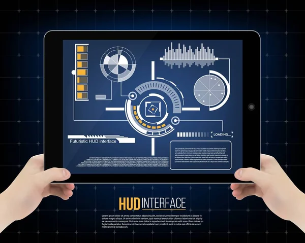 Astratto futuro, concetto vettore futuristico blu grafica virtuale touch interfaccia utente HUD. Per web, sito, applicazioni mobili isolate su sfondo, techno, progettazione online, business, gui, ui, kit, hud — Vettoriale Stock