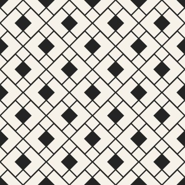 Soyut kavram vektör tek renkli geometrik desen. Siyah ve beyaz en az arka plan. Yaratıcı çizim şablonu. Sorunsuz şık doku. Duvar kağıdı, yüzey, web tasarım, tekstil, dekor için.
