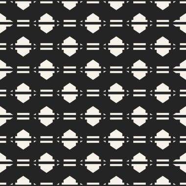 Soyut kavram vektör tek renkli geometrik desen. Siyah ve beyaz en az arka plan. Yaratıcı çizim şablonu. Sorunsuz şık doku. Duvar kağıdı, yüzey, web tasarım, tekstil, dekor için.
