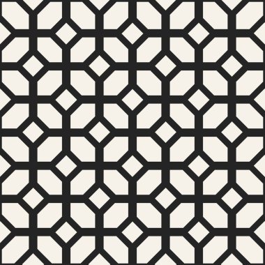 Soyut kavram vektör tek renkli geometrik desen. Siyah ve beyaz en az arka plan. Yaratıcı çizim şablonu. Sorunsuz şık doku. Duvar kağıdı, yüzey, web tasarım, tekstil, dekor için.