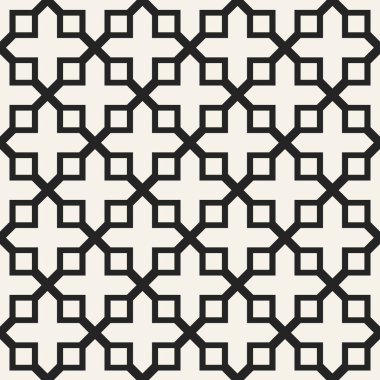 Soyut kavram vektör tek renkli geometrik desen. Siyah ve beyaz en az arka plan. Yaratıcı çizim şablonu. Sorunsuz şık doku. Duvar kağıdı, yüzey, web tasarım, tekstil, dekor için.