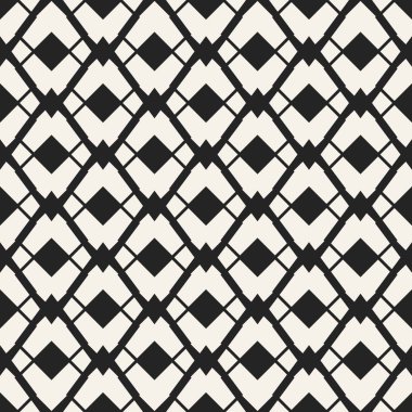 Soyut kavram vektör tek renkli geometrik desen. Siyah ve beyaz en az arka plan. Yaratıcı çizim şablonu. Sorunsuz şık doku. Duvar kağıdı, yüzey, web tasarım, tekstil, dekor için.