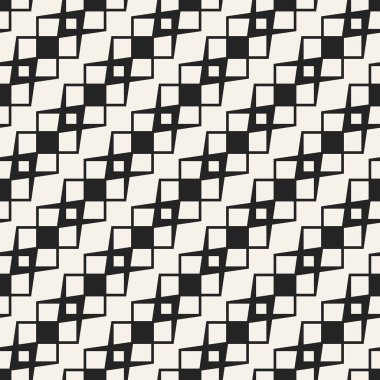 Soyut kavram vektör tek renkli geometrik desen. Siyah ve beyaz en az arka plan. Yaratıcı çizim şablonu. Sorunsuz şık doku. Duvar kağıdı, yüzey, web tasarım, tekstil, dekor için.