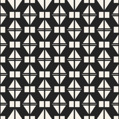 Soyut kavram vektör tek renkli geometrik desen. Siyah ve beyaz en az arka plan. Yaratıcı çizim şablonu. Sorunsuz şık doku. Duvar kağıdı, yüzey, web tasarım, tekstil, dekor için.