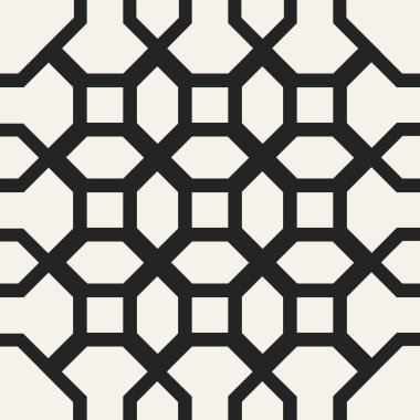 Soyut kavram vektör tek renkli geometrik desen. Siyah ve beyaz en az arka plan. Yaratıcı çizim şablonu. Sorunsuz şık doku. Duvar kağıdı, yüzey, web tasarım, tekstil, dekor için.