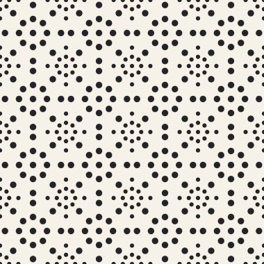 Soyut kavram vektör tek renkli geometrik desen. Siyah ve beyaz en az arka plan. Yaratıcı çizim şablonu. Sorunsuz şık doku. Duvar kağıdı, yüzey, web tasarım, tekstil, dekor için.