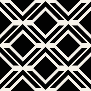 Soyut kavram vektör tek renkli geometrik desen. Siyah ve beyaz en az arka plan. Yaratıcı çizim şablonu. Sorunsuz şık doku. Duvar kağıdı, yüzey, web tasarım, tekstil, dekor için.