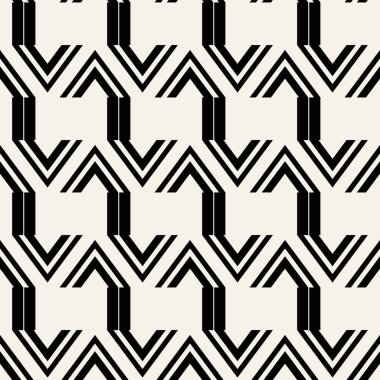 Soyut kavram vektör tek renkli geometrik desen. Siyah ve beyaz en az arka plan. Yaratıcı çizim şablonu. Sorunsuz şık doku. Duvar kağıdı, yüzey, web tasarım, tekstil, dekor için.