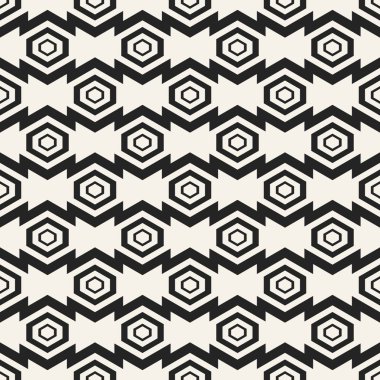 Soyut kavram vektör tek renkli geometrik desen. Siyah ve beyaz en az arka plan. Yaratıcı çizim şablonu. Sorunsuz şık doku. Duvar kağıdı, yüzey, web tasarım, tekstil, dekor için.