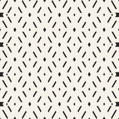 Soyut kavram vektör tek renkli geometrik desen. Siyah ve beyaz en az arka plan. Yaratıcı çizim şablonu. Sorunsuz şık doku. Duvar kağıdı, yüzey, web tasarım, tekstil, dekor için.