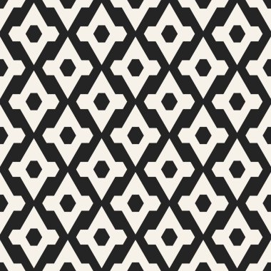 Soyut kavram vektör tek renkli geometrik desen. Siyah ve beyaz en az arka plan. Yaratıcı çizim şablonu. Sorunsuz şık doku. Duvar kağıdı, yüzey, web tasarım, tekstil, dekor için.
