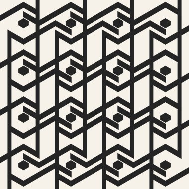 Soyut kavram vektör tek renkli geometrik desen. Siyah ve beyaz en az arka plan. Yaratıcı çizim şablonu. Sorunsuz şık doku. Duvar kağıdı, yüzey, web tasarım, tekstil, dekor için.