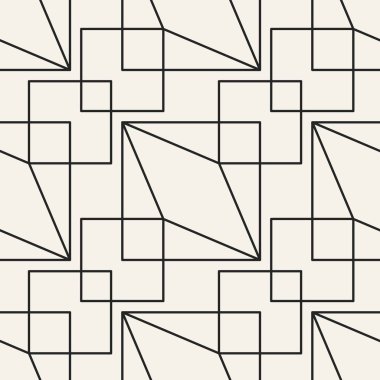 Soyut kavram vektör tek renkli geometrik desen. Siyah ve beyaz en az arka plan. Yaratıcı çizim şablonu. Sorunsuz şık doku. Duvar kağıdı, yüzey, web tasarım, tekstil, dekor için.