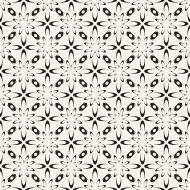 Soyut kavram vektör tek renkli geometrik desen. Siyah ve beyaz en az arka plan. Yaratıcı çizim şablonu. Sorunsuz şık doku. Duvar kağıdı, yüzey, web tasarım, tekstil, dekor için.