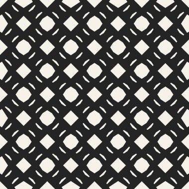 Soyut kavram vektör tek renkli geometrik desen. Siyah ve beyaz en az arka plan. Yaratıcı çizim şablonu. Sorunsuz şık doku. Duvar kağıdı, yüzey, web tasarım, tekstil, dekor için.
