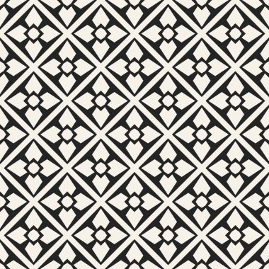 Soyut kavram vektör tek renkli geometrik desen. Siyah ve beyaz en az arka plan. Yaratıcı çizim şablonu. Sorunsuz şık doku. Duvar kağıdı, yüzey, web tasarım, tekstil, dekor için.