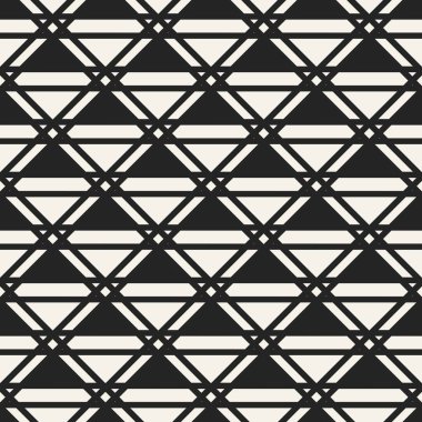Soyut kavram vektör tek renkli geometrik desen. Siyah ve beyaz en az arka plan. Yaratıcı çizim şablonu. Sorunsuz şık doku. Duvar kağıdı, yüzey, web tasarım, tekstil, dekor için.