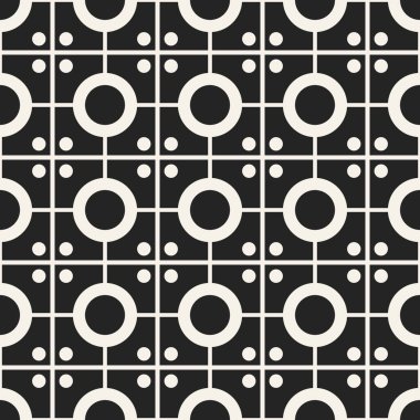 Soyut kavram vektör tek renkli geometrik desen. Siyah ve beyaz en az arka plan. Yaratıcı çizim şablonu. Sorunsuz şık doku. Duvar kağıdı, yüzey, web tasarım, tekstil, dekor için.