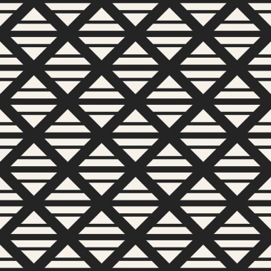 Soyut kavram vektör tek renkli geometrik desen. Siyah ve beyaz en az arka plan. Yaratıcı çizim şablonu. Sorunsuz şık doku. Duvar kağıdı, yüzey, web tasarım, tekstil, dekor için.