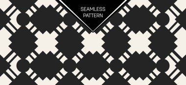 Soyut kavram vektör tek renkli geometrik desen. Siyah ve beyaz en az arka plan. Yaratıcı çizim şablonu. Sorunsuz şık doku. Duvar kağıdı, yüzey, web tasarım, tekstil, dekor için.