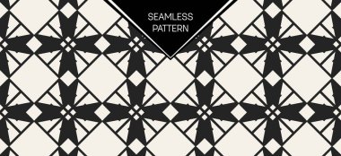 Soyut kavram vektör tek renkli geometrik desen. Siyah ve beyaz en az arka plan. Yaratıcı çizim şablonu. Sorunsuz şık doku. Duvar kağıdı, yüzey, web tasarım, tekstil, dekor için.