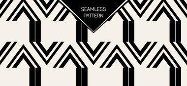 Soyut kavram vektör tek renkli geometrik desen. Siyah ve beyaz en az arka plan. Yaratıcı çizim şablonu. Sorunsuz şık doku. Duvar kağıdı, yüzey, web tasarım, tekstil, dekor için.