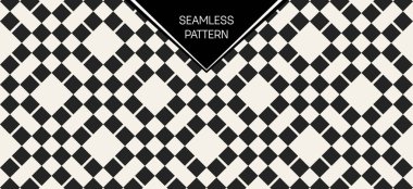 Soyut kavram vektör tek renkli geometrik desen. Siyah ve beyaz en az arka plan. Yaratıcı çizim şablonu. Sorunsuz şık doku. Duvar kağıdı, yüzey, web tasarım, tekstil, dekor için.