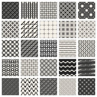 Soyut kavram vektör tek renkli geometrik desen. Siyah ve beyaz en az arka plan. Yaratıcı çizim şablonu. Sorunsuz şık doku. Duvar kağıdı, yüzey, web tasarım, tekstil, dekor için.