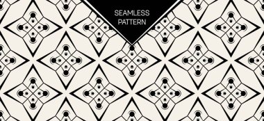 Soyut kavram vektör tek renkli geometrik desen. Siyah ve beyaz en az arka plan. Yaratıcı çizim şablonu. Sorunsuz şık doku. Duvar kağıdı, yüzey, web tasarım, tekstil, dekor için.