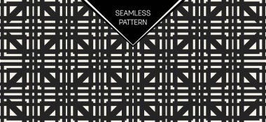 Soyut kavram vektör tek renkli geometrik desen. Siyah ve beyaz en az arka plan. Yaratıcı çizim şablonu. Sorunsuz şık doku. Duvar kağıdı, yüzey, web tasarım, tekstil, dekor için.