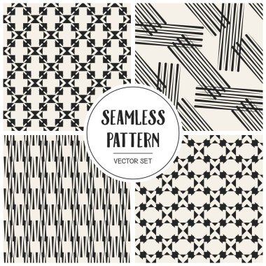 Soyut kavram vektör tek renkli geometrik desen. Siyah ve beyaz en az arka plan. Yaratıcı çizim şablonu. Sorunsuz şık doku. Duvar kağıdı, yüzey, web tasarım, tekstil, dekor için.