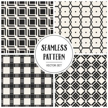 Soyut kavram vektör tek renkli geometrik desen. Siyah ve beyaz en az arka plan. Yaratıcı çizim şablonu. Sorunsuz şık doku. Duvar kağıdı, yüzey, web tasarım, tekstil, dekor için.