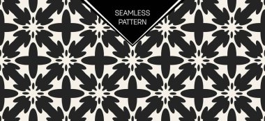 Soyut kavram vektör tek renkli geometrik desen. Siyah ve beyaz en az arka plan. Yaratıcı çizim şablonu. Sorunsuz şık doku. Duvar kağıdı, yüzey, web tasarım, tekstil, dekor için.