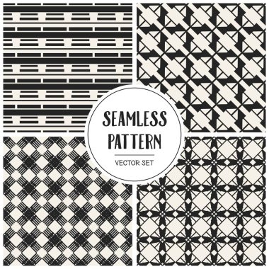 Soyut kavram vektör tek renkli geometrik desen. Siyah ve beyaz en az arka plan. Yaratıcı çizim şablonu. Sorunsuz şık doku. Duvar kağıdı, yüzey, web tasarım, tekstil, dekor için.