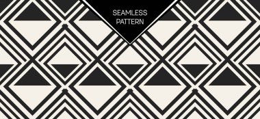 Soyut kavram vektör tek renkli geometrik desen. Siyah ve beyaz en az arka plan. Yaratıcı çizim şablonu. Sorunsuz şık doku. Duvar kağıdı, yüzey, web tasarım, tekstil, dekor için.