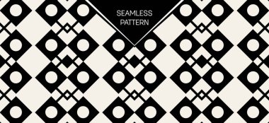 Soyut kavram vektör tek renkli geometrik desen. Siyah ve beyaz en az arka plan. Yaratıcı çizim şablonu. Sorunsuz şık doku. Duvar kağıdı, yüzey, web tasarım, tekstil, dekor için.