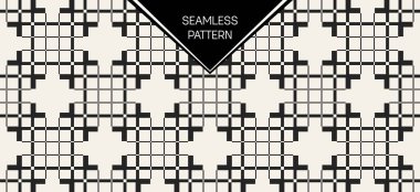 Soyut kavram vektör tek renkli geometrik desen. Siyah ve beyaz en az arka plan. Yaratıcı çizim şablonu. Sorunsuz şık doku. Duvar kağıdı, yüzey, web tasarım, tekstil, dekor için.