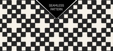 Soyut kavram vektör tek renkli geometrik desen. Siyah ve beyaz en az arka plan. Yaratıcı çizim şablonu. Sorunsuz şık doku. Duvar kağıdı, yüzey, web tasarım, tekstil, dekor için.